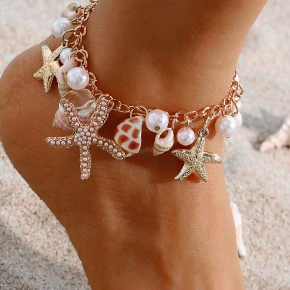 1pc Fashionable Niche Ocean Style Starfish Pendant Anklet With Faux Pearl